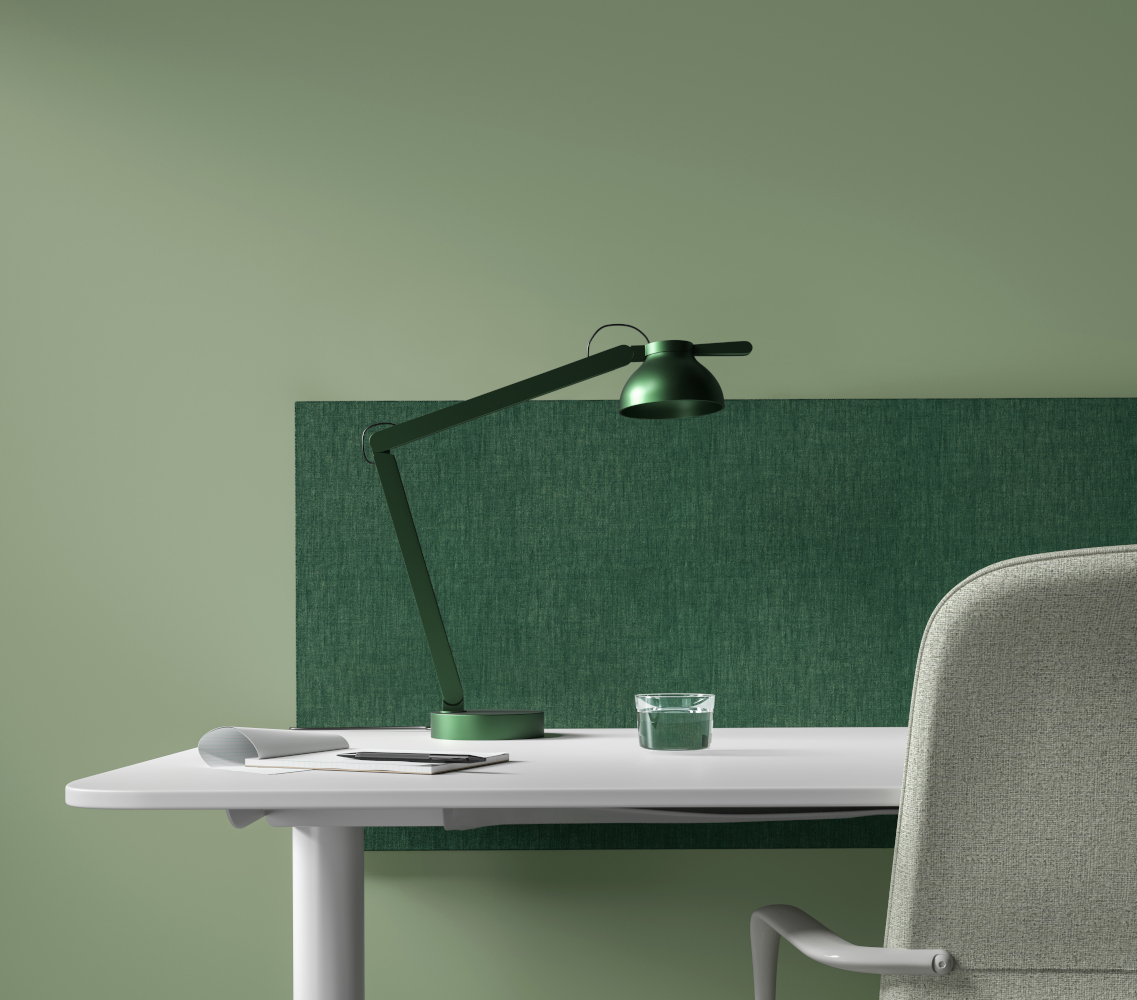 office workspace in Nordic Light with green add-on color